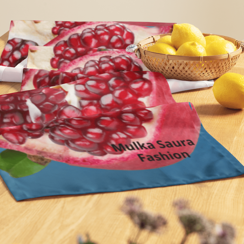 Pomegranate design napkins with lemons.