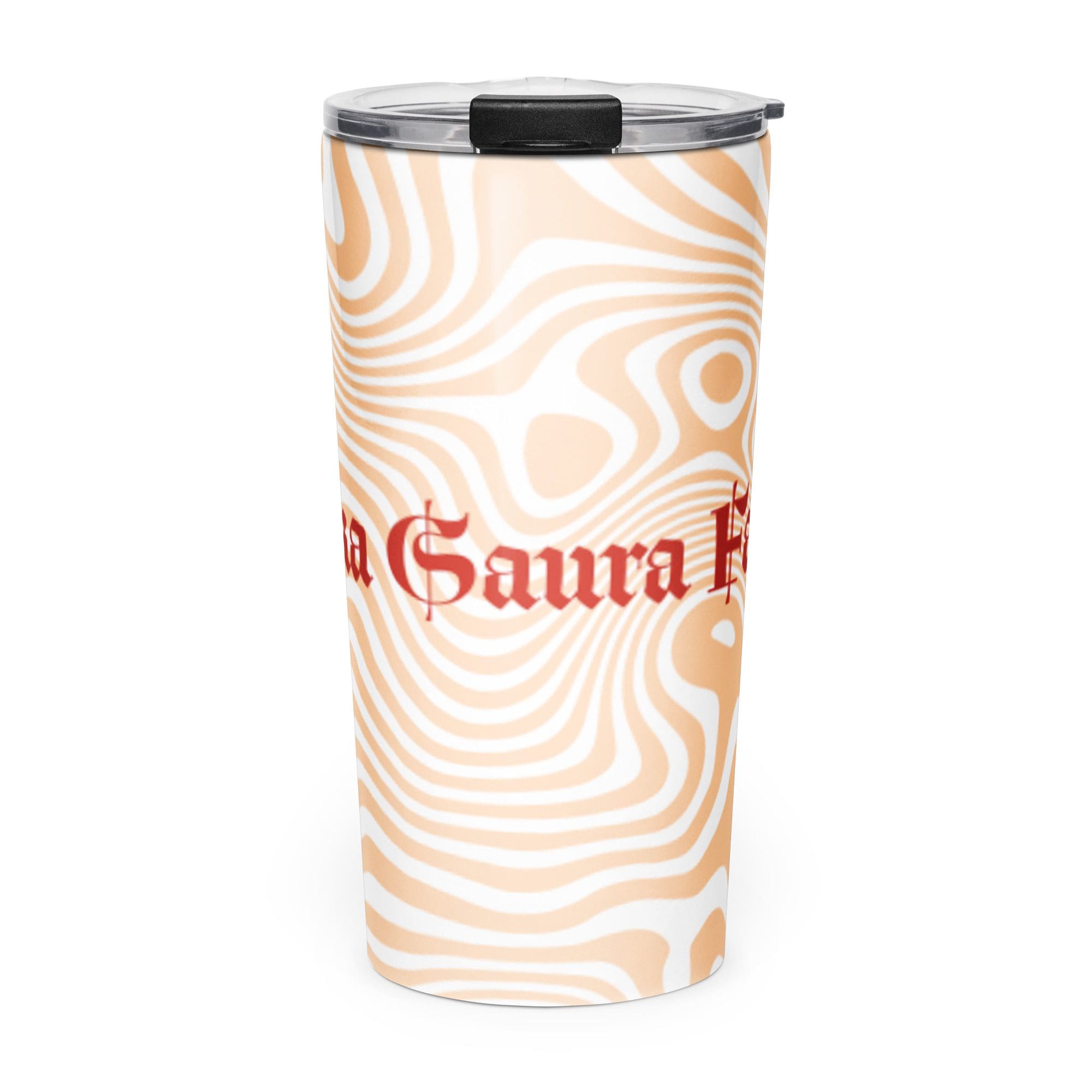 Beige tumbler with wavy white pattern.