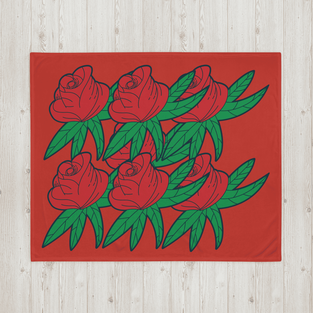 Stylized red roses with green leaves pattern