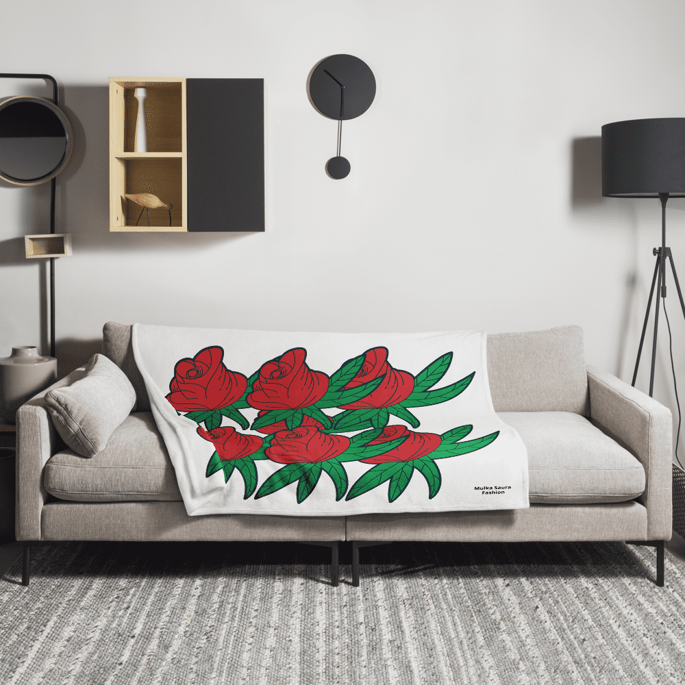 Floral blanket on a modern sofa.