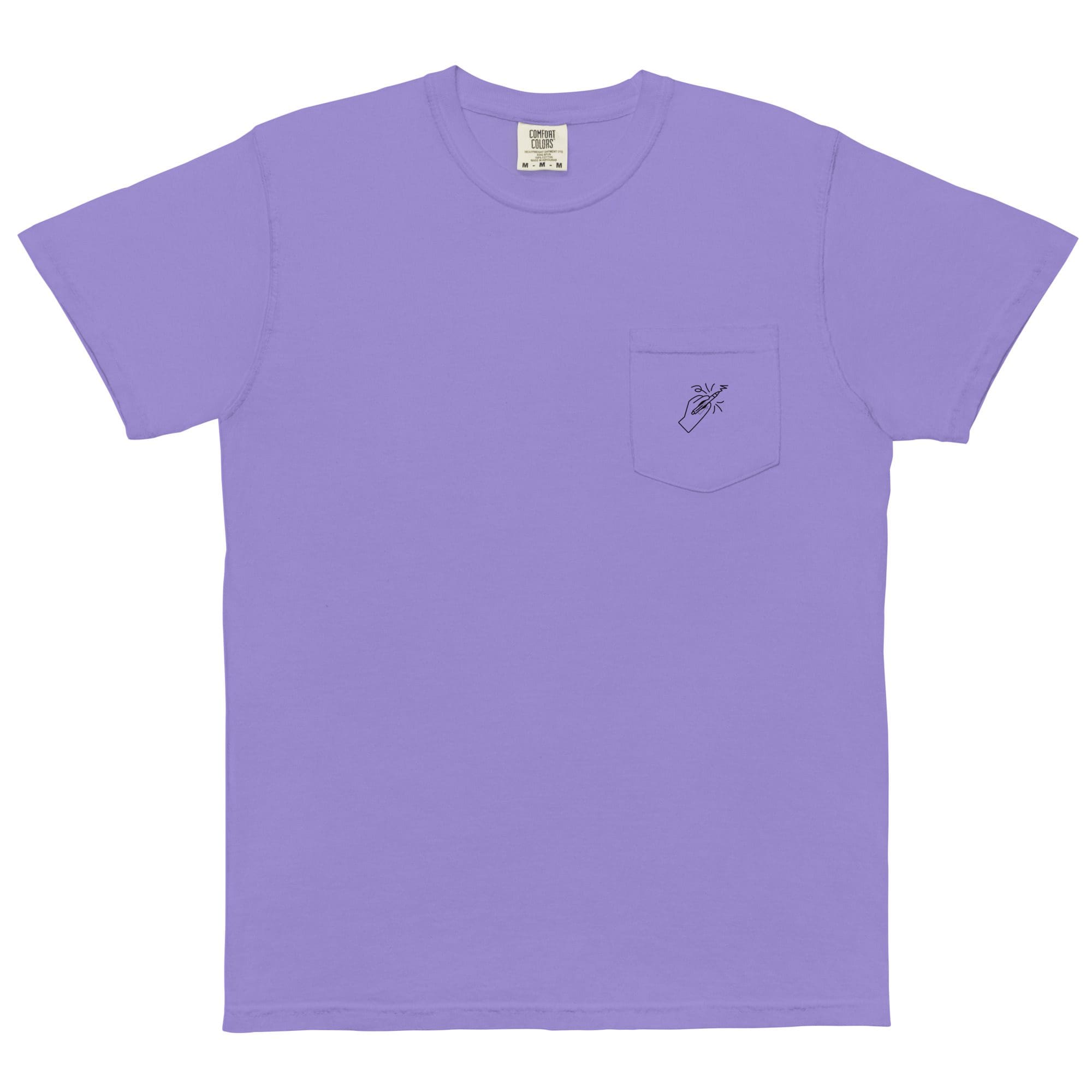 Lavender t-shirt with small pocket design.