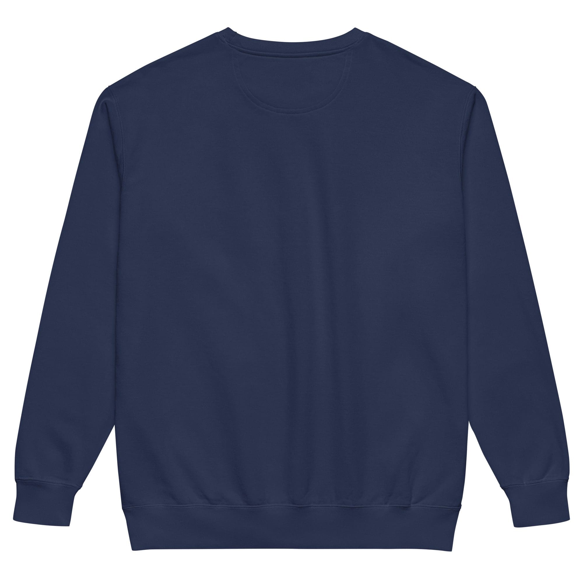 Navy blue sweatshirt, back view.