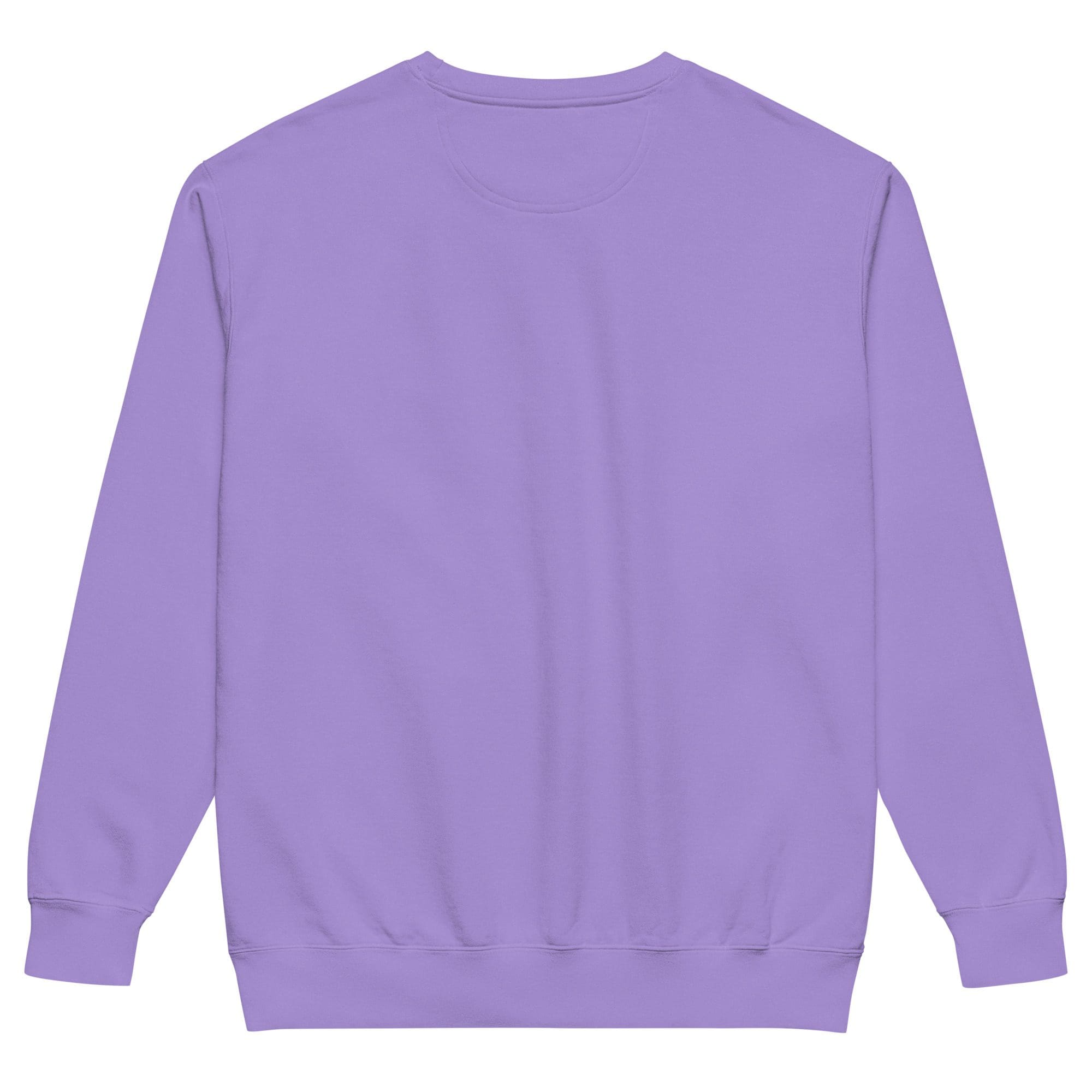 Purple sweatshirt, back view, plain design.