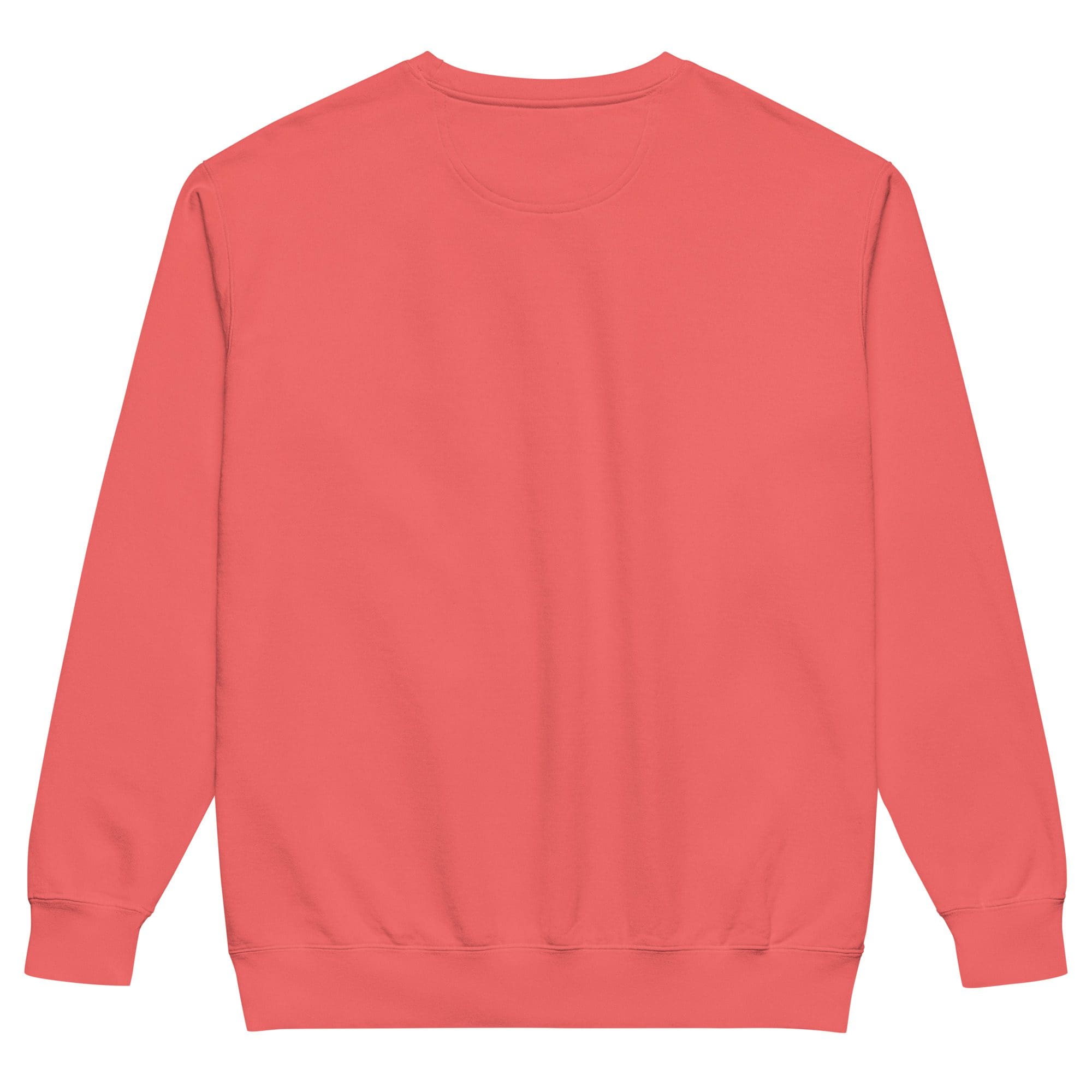 Back view of plain coral sweatshirt.