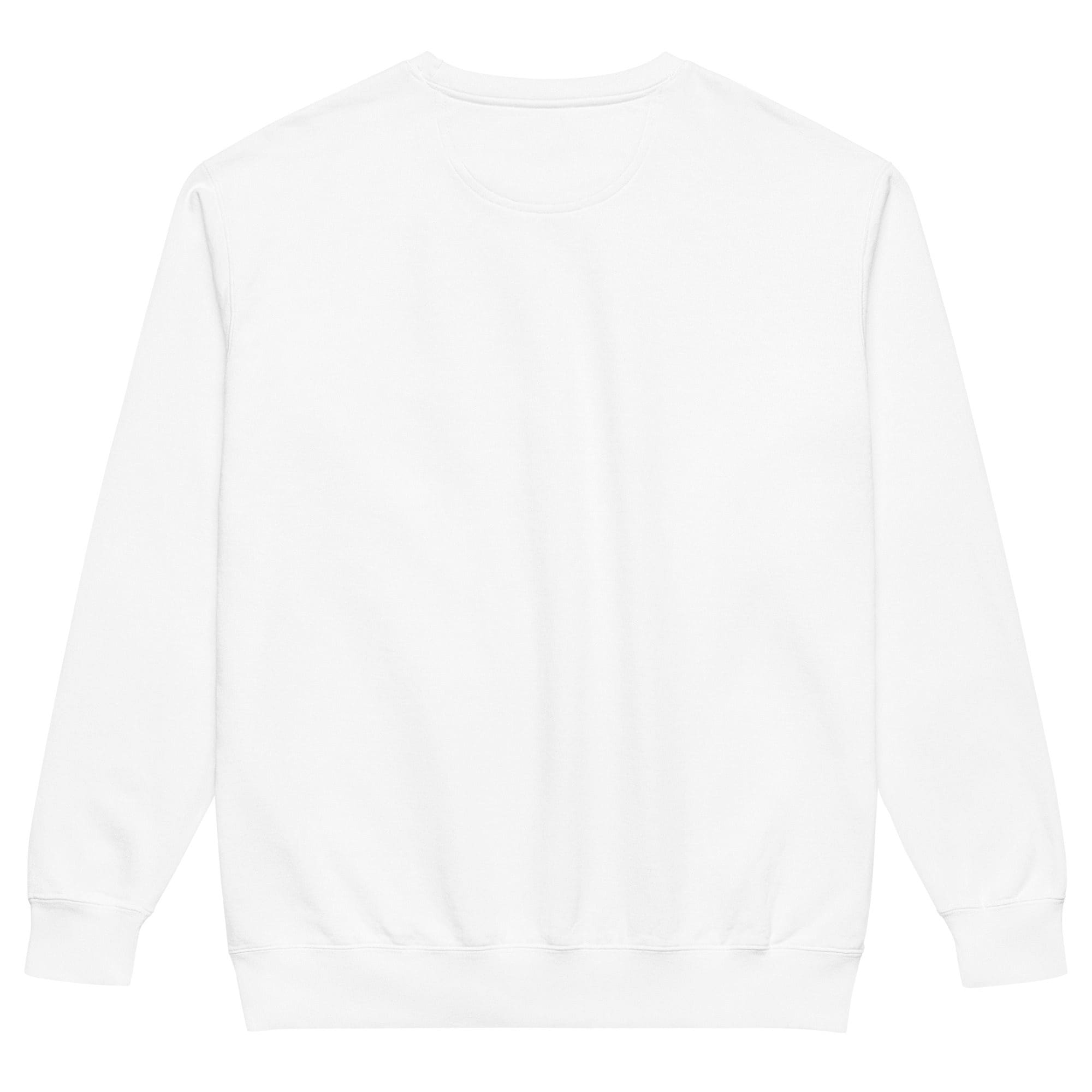 White sweatshirt, back view, plain design.
