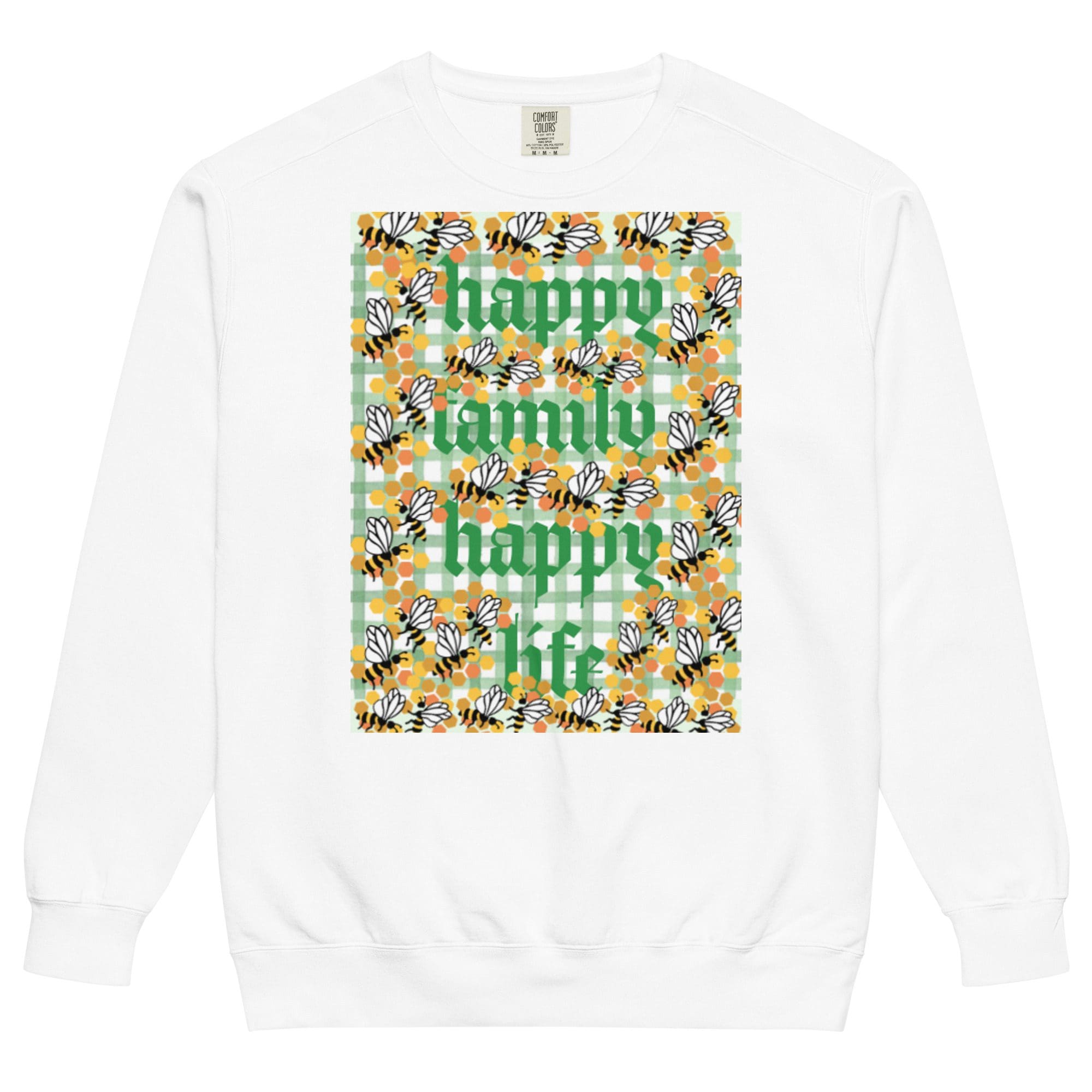 Sweatshirt with floral design and text print.