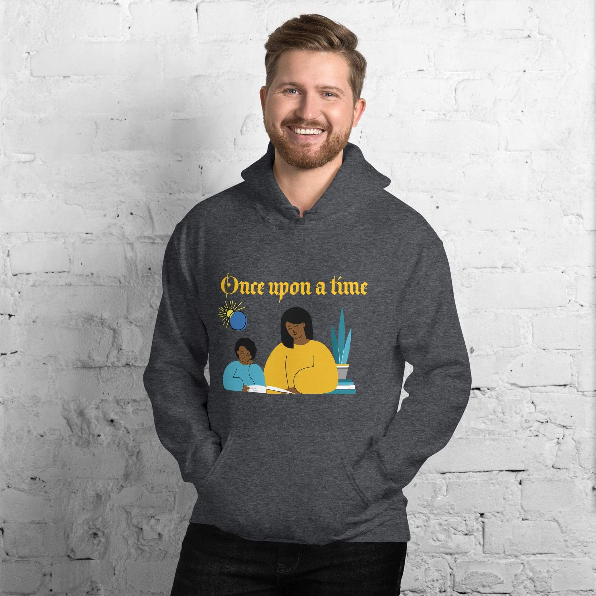 Smiling man in "Once Upon a Time" hoodie