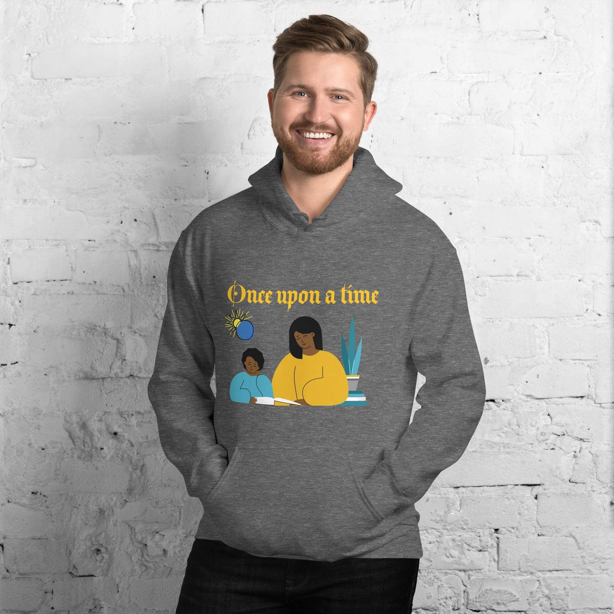 Smiling man wearing Once Upon A Time hoodie