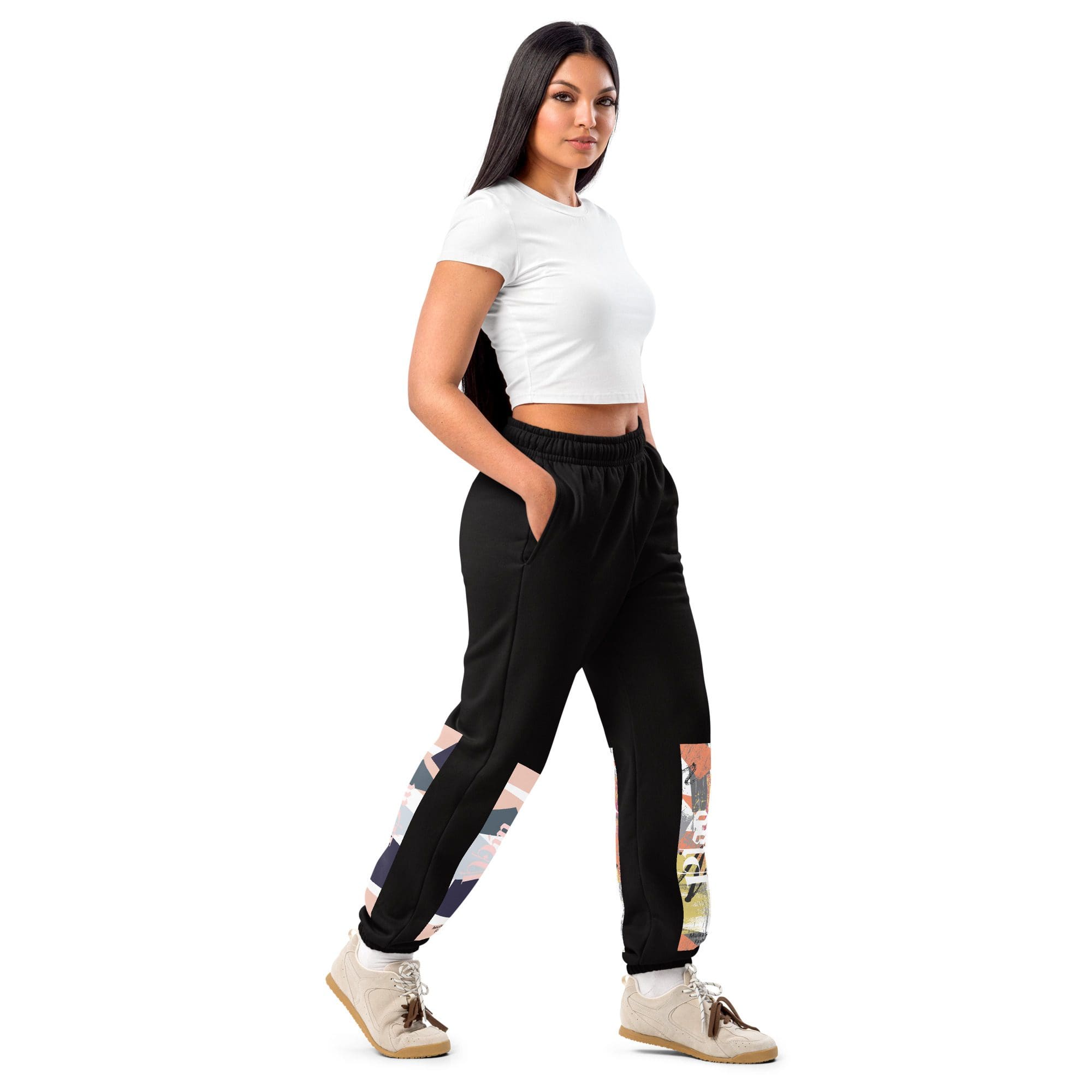 Woman modeling stylish outfit and shoes.