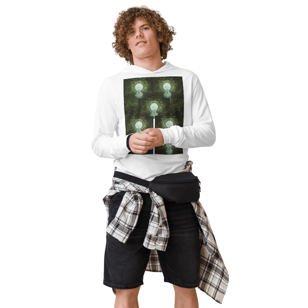 Man wearing white hoodie and shorts.