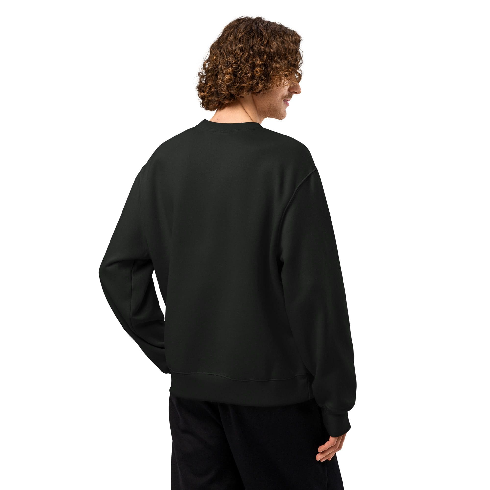 Person in black sweater, back view.