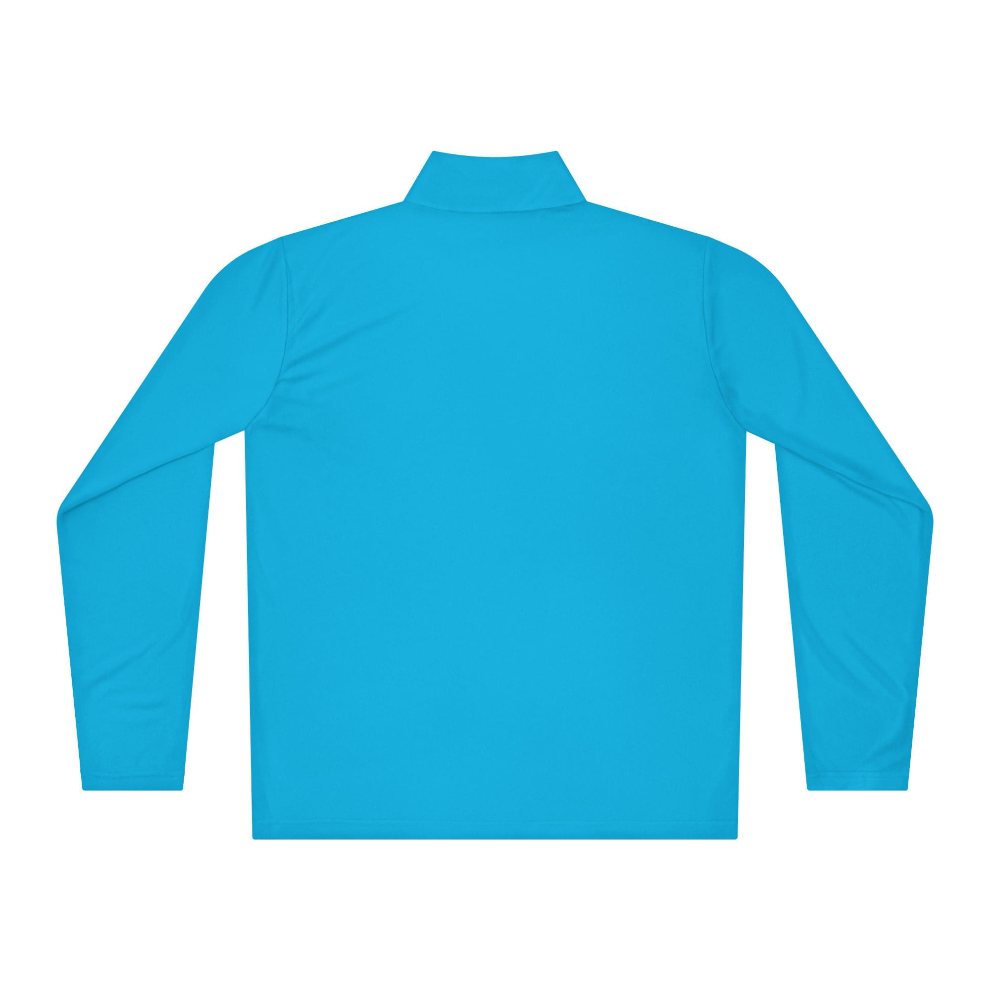 Turquoise long-sleeve polo shirt back view