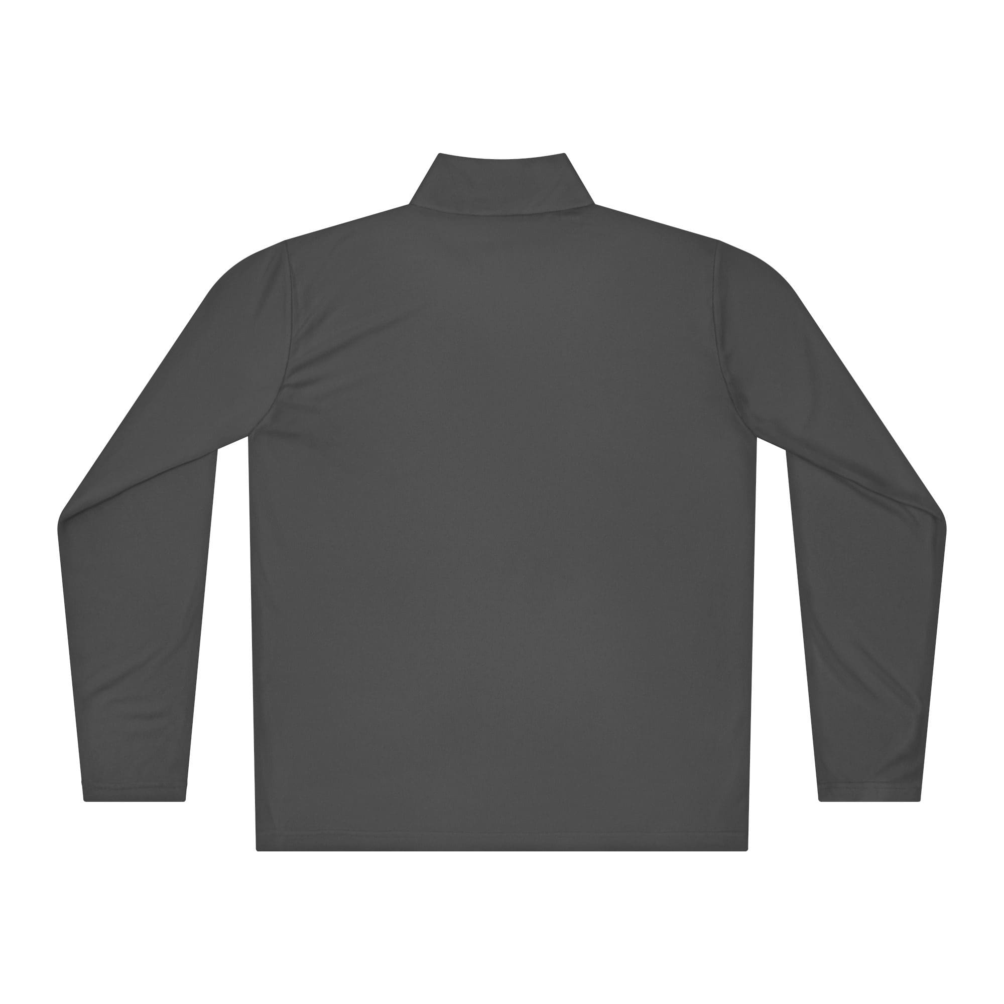 Back view of a dark gray jacket.