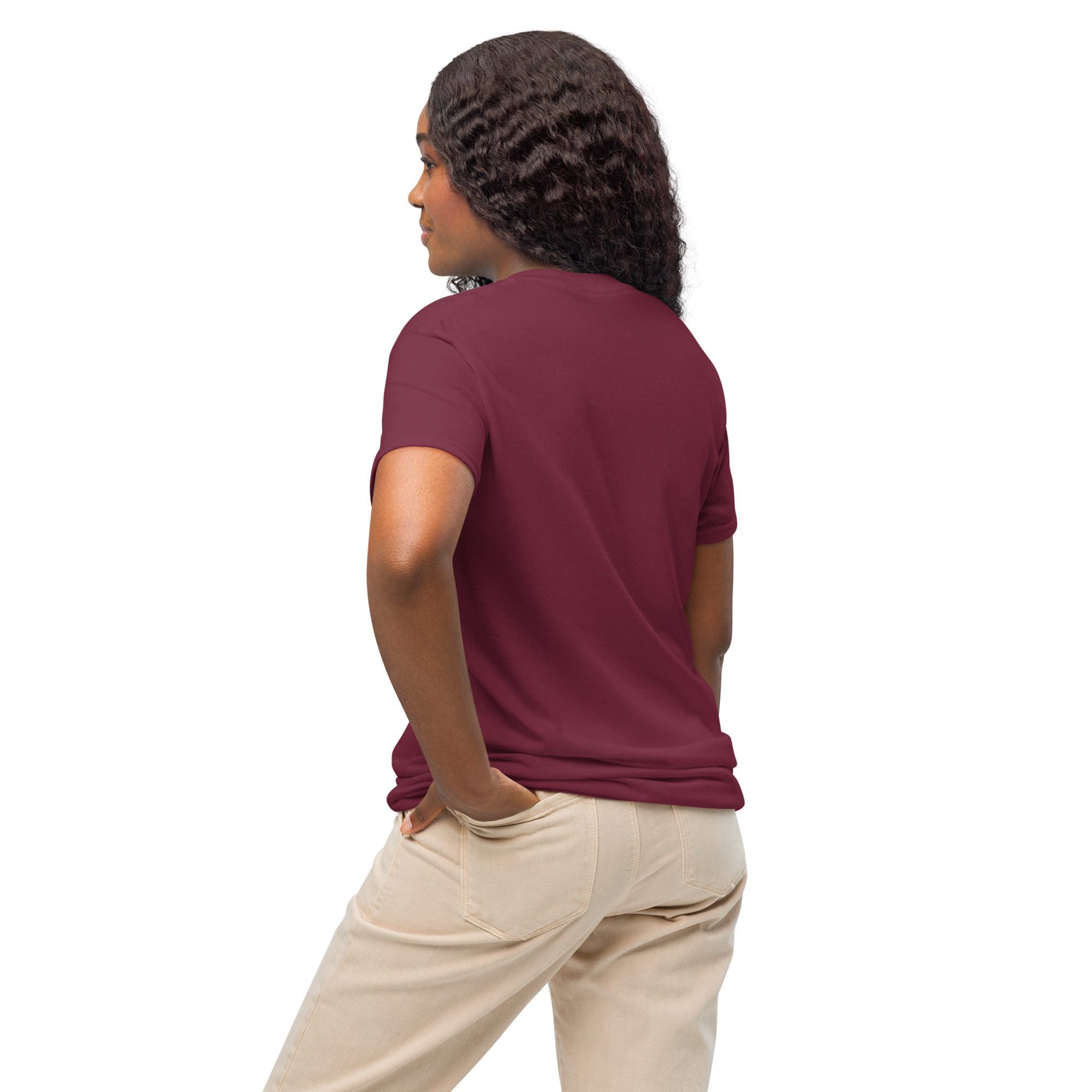 Person in maroon shirt facing away.