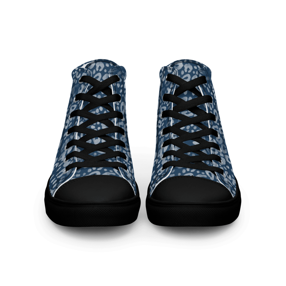 Blue leopard-print sneakers with black laces