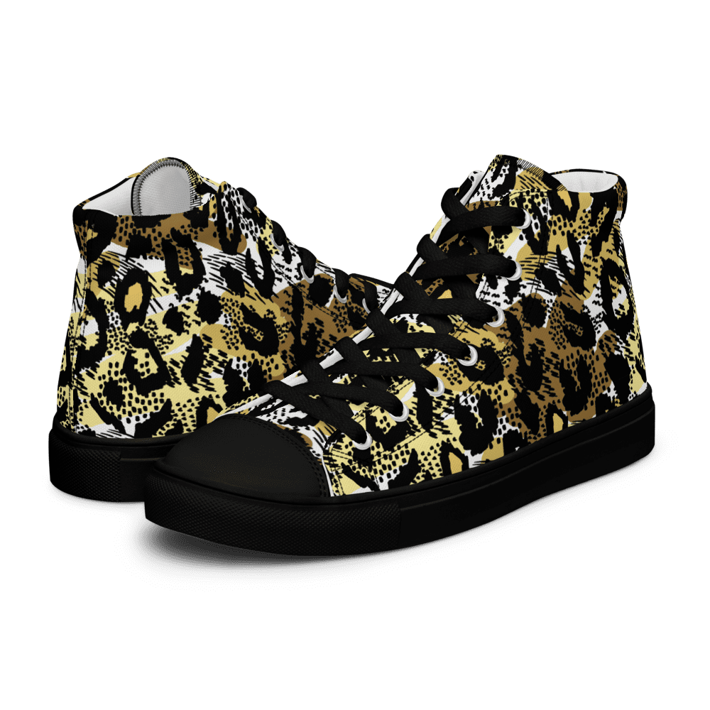 Gold and black leopard-print high-top sneakers
