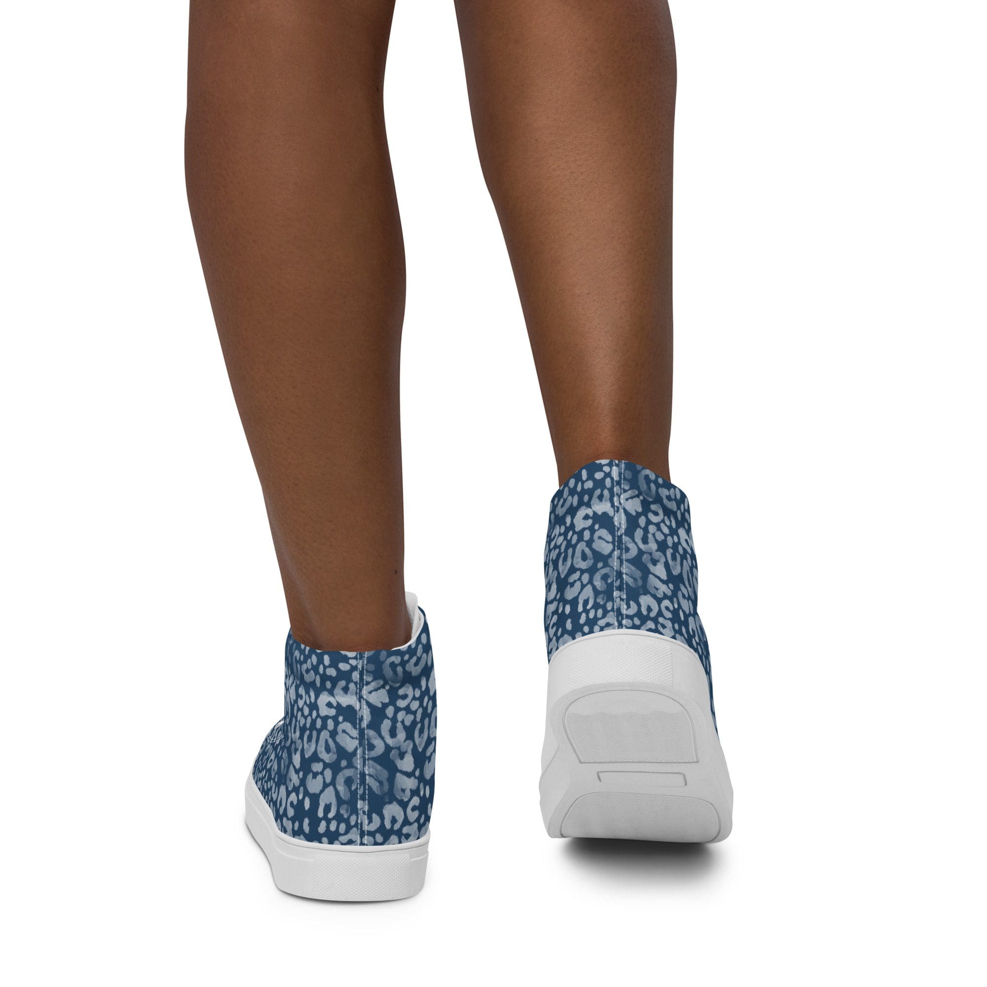 Back view of blue patterned high-top sneakers