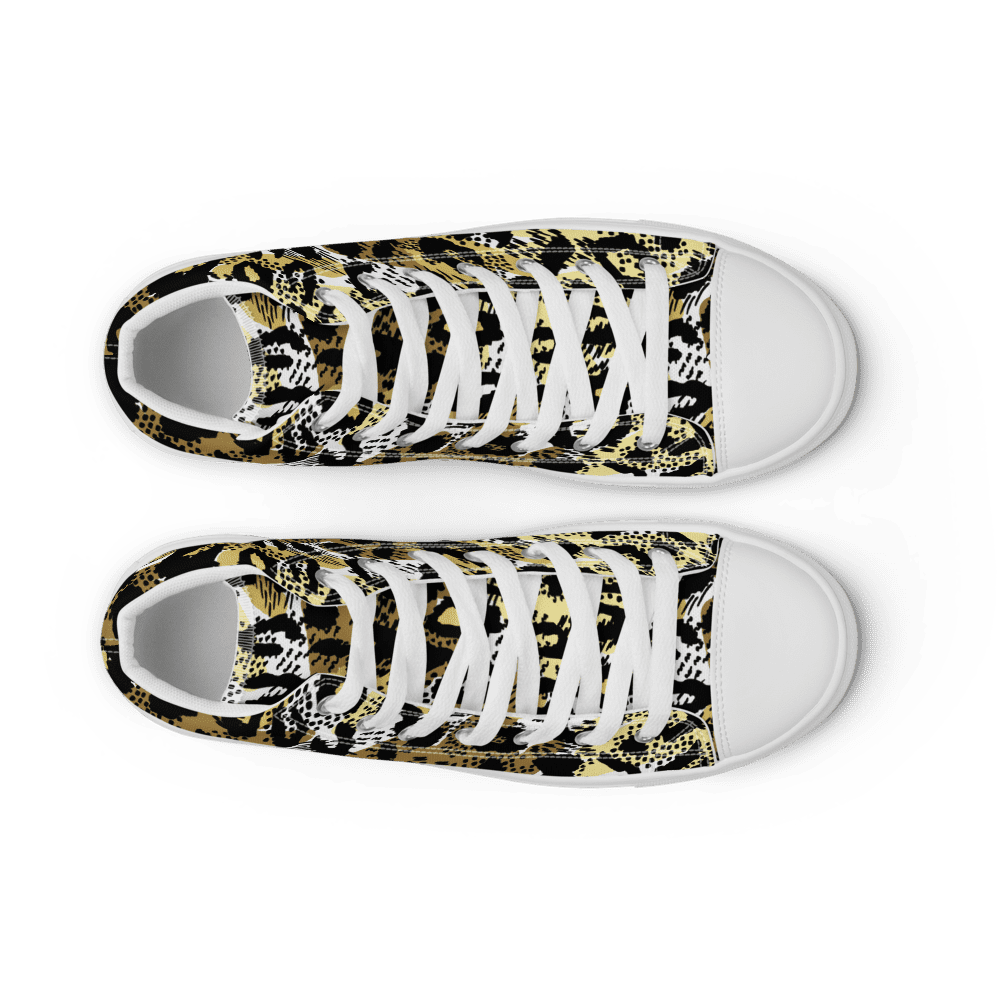 Snake pattern sneakers on black background.