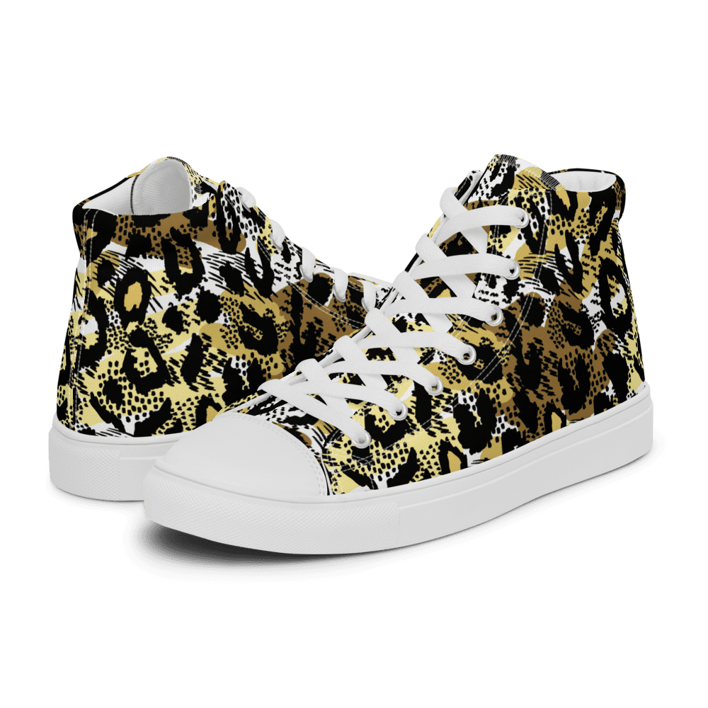 Gold and black leopard-print high-top sneakers