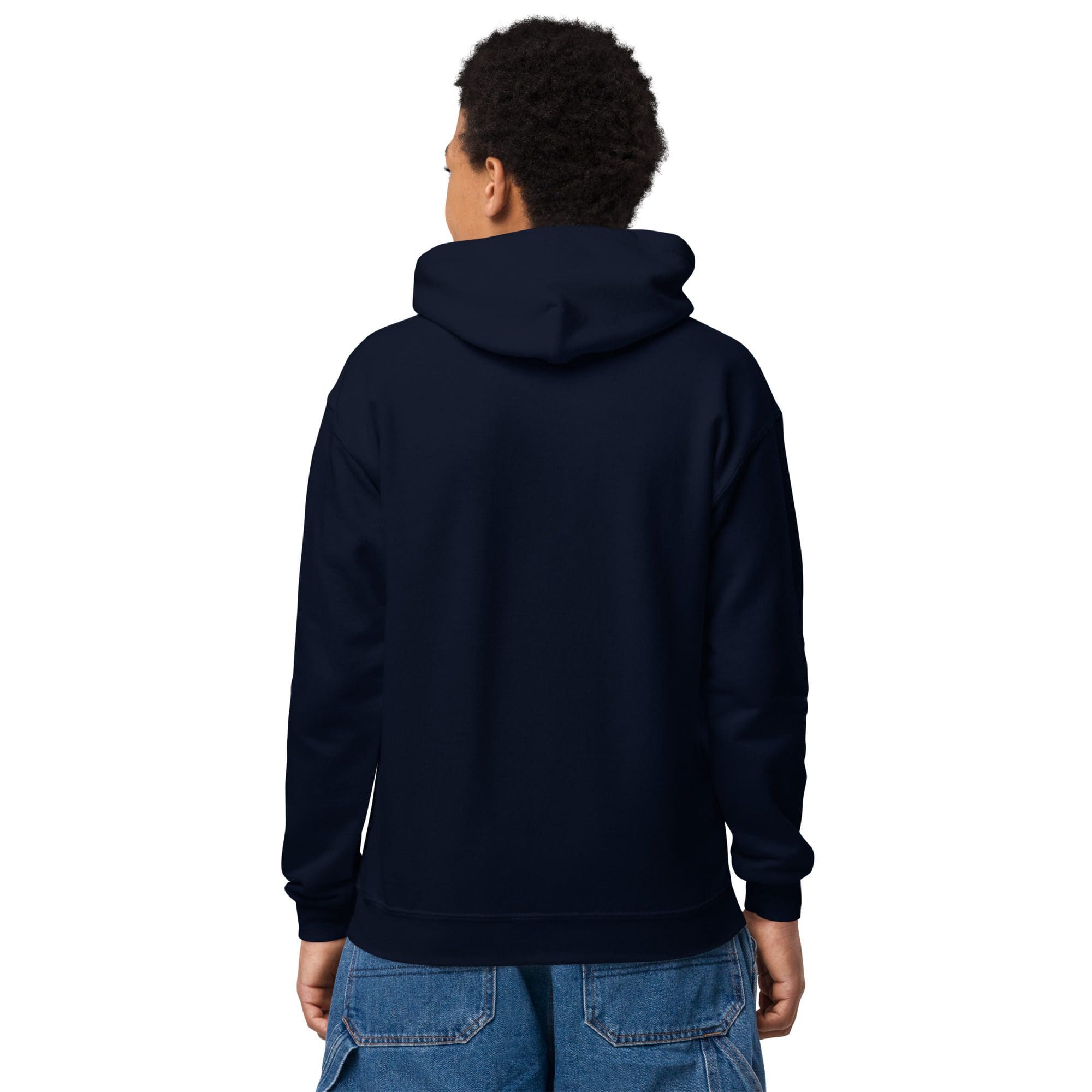 Person in hoodie and jeans, facing away.