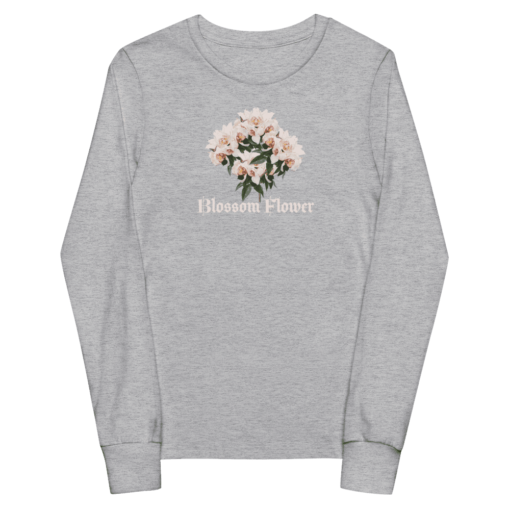 Gray shirt with floral "Blossom Flower" design.