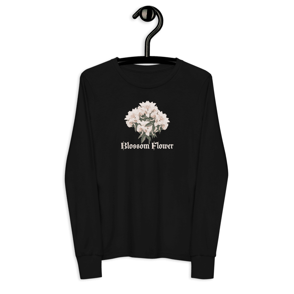 Black long-sleeve shirt with flower design.