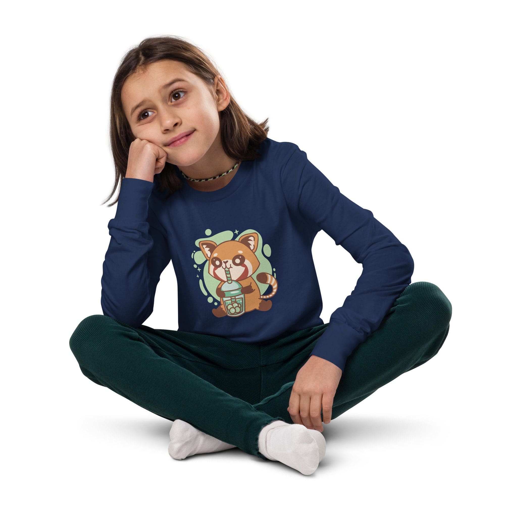 Girl wearing a cute animal-themed shirt.