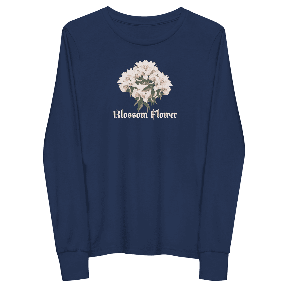 Blue shirt with white flower design.