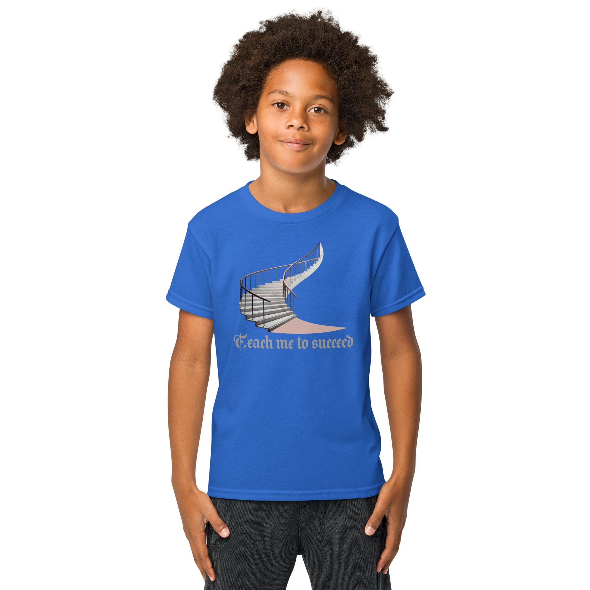 Boy in blue shirt, motivational design.