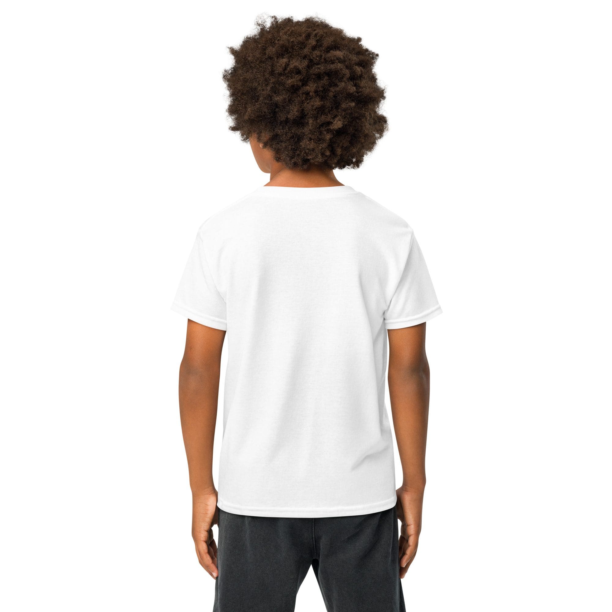 Child in white t-shirt, facing away.