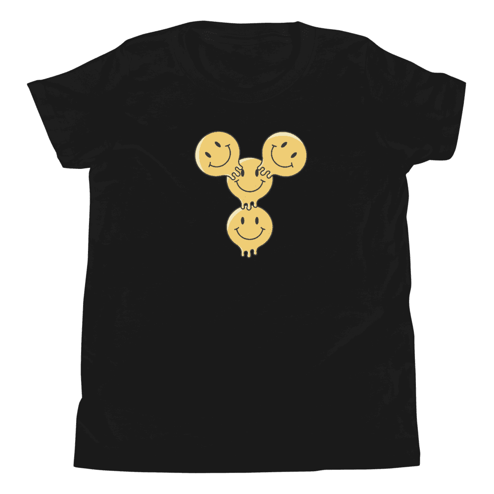 Smiley faces design on black t-shirt.