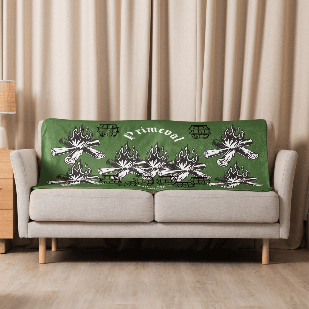 Green campfire-pattern sofa throw in living room