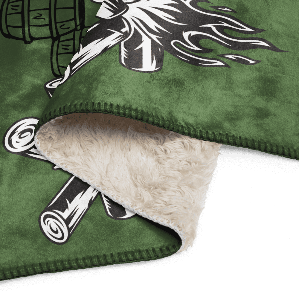 Green sherpa blanket with campfire print