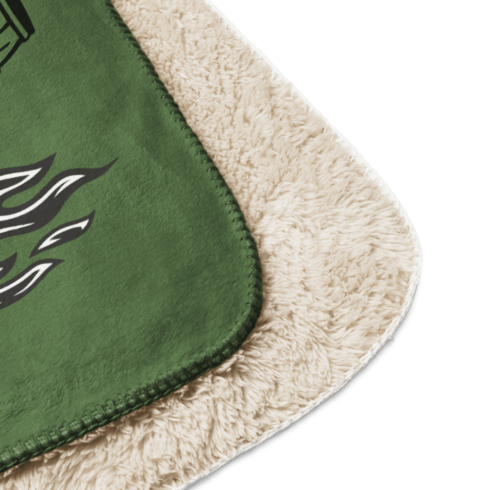Green flame blanket with beige sherpa backing