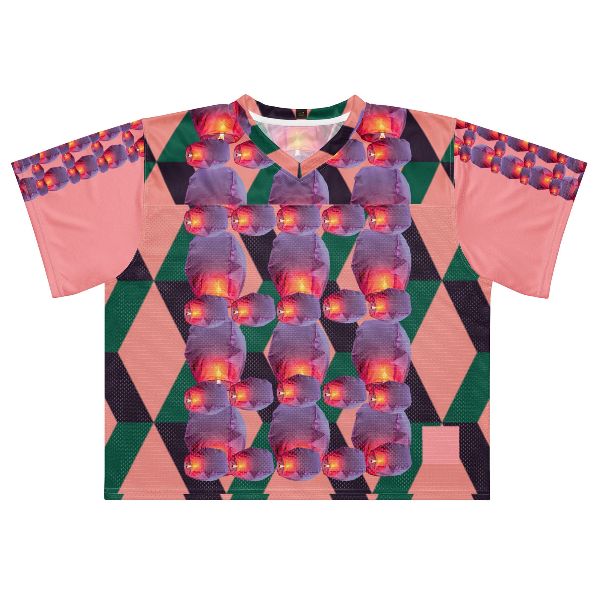 Colorful geometric V-neck crop top with blooms