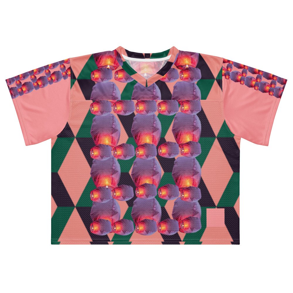 V-neck patterned jersey with glowing orbs