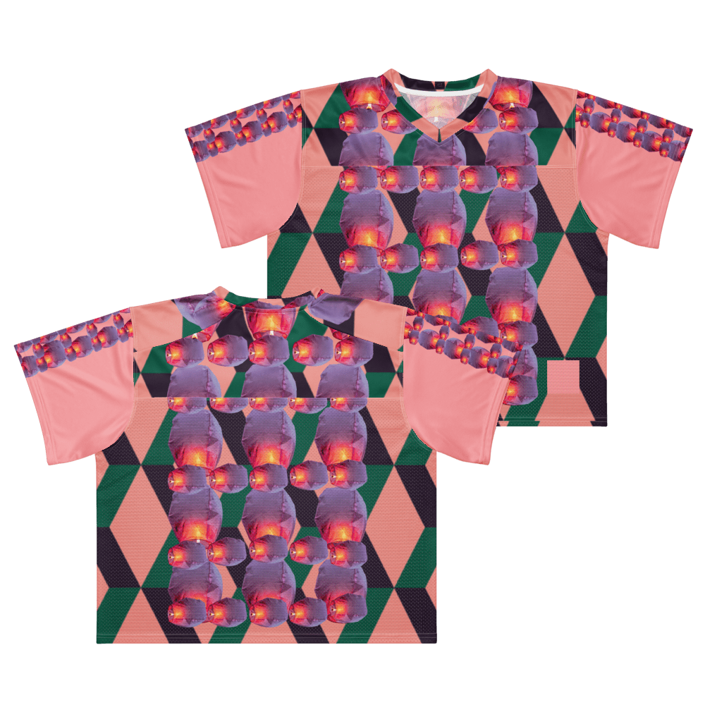 Pink triangle tee with mirrored purple prints