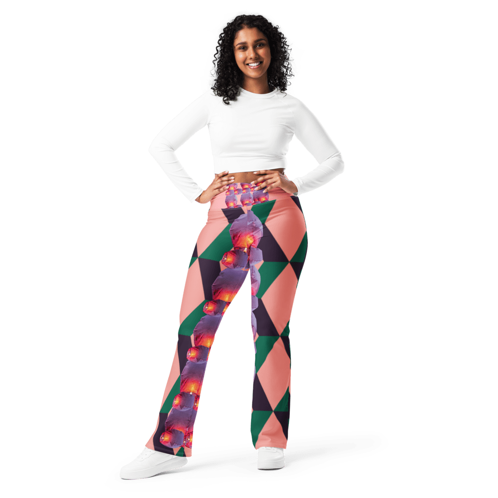 Smiling woman in geometric floral patterned pants