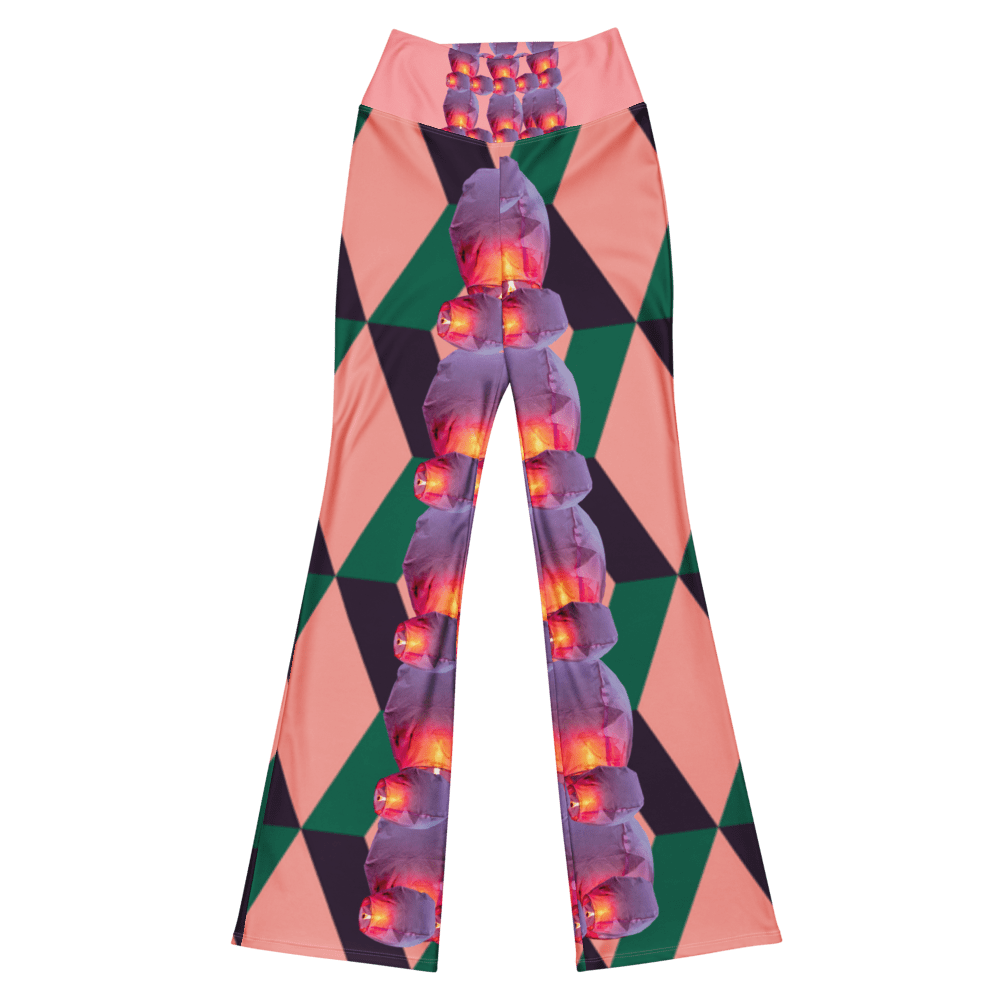 Flared pants with geometric print and glowing column