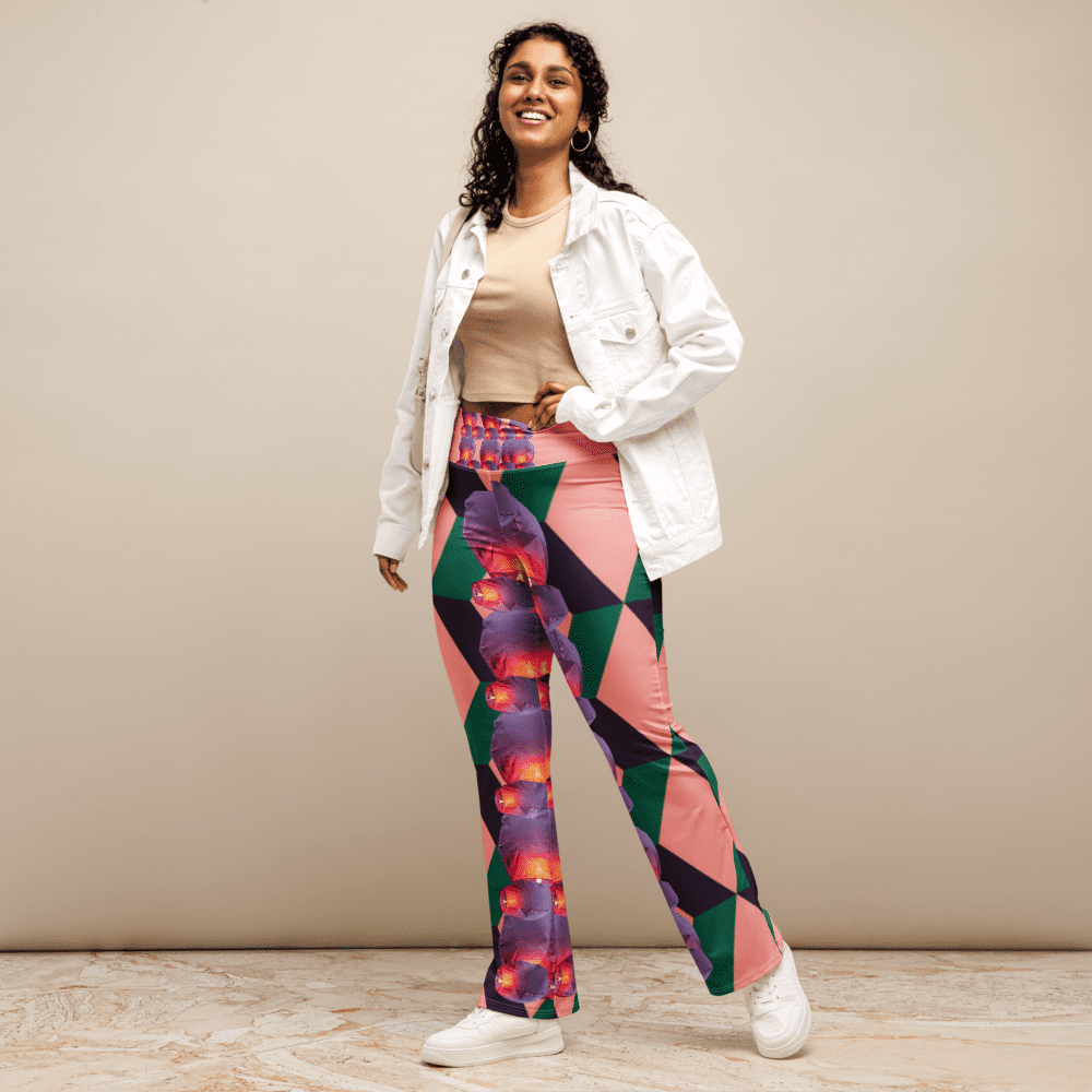 Smiling woman wearing colorful geometric pants