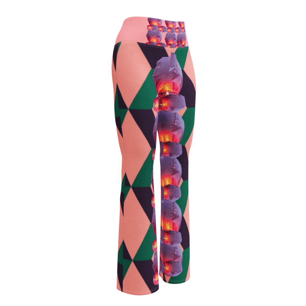 Flared geometric pants with glowing floral stripe
