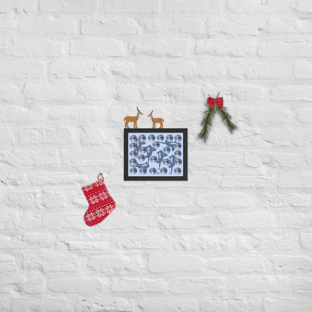 White brick wall with stocking, deer, wreath