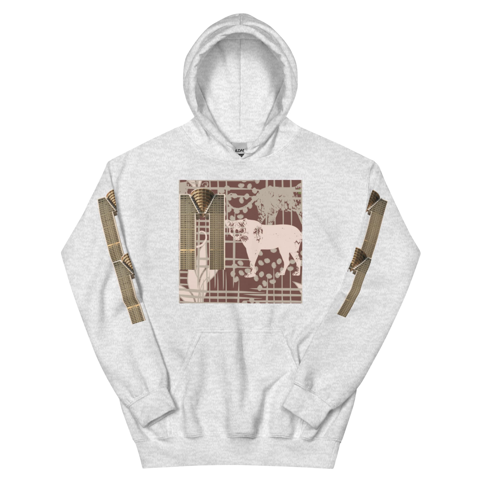 Light gray hoodie with pink elephant graphic