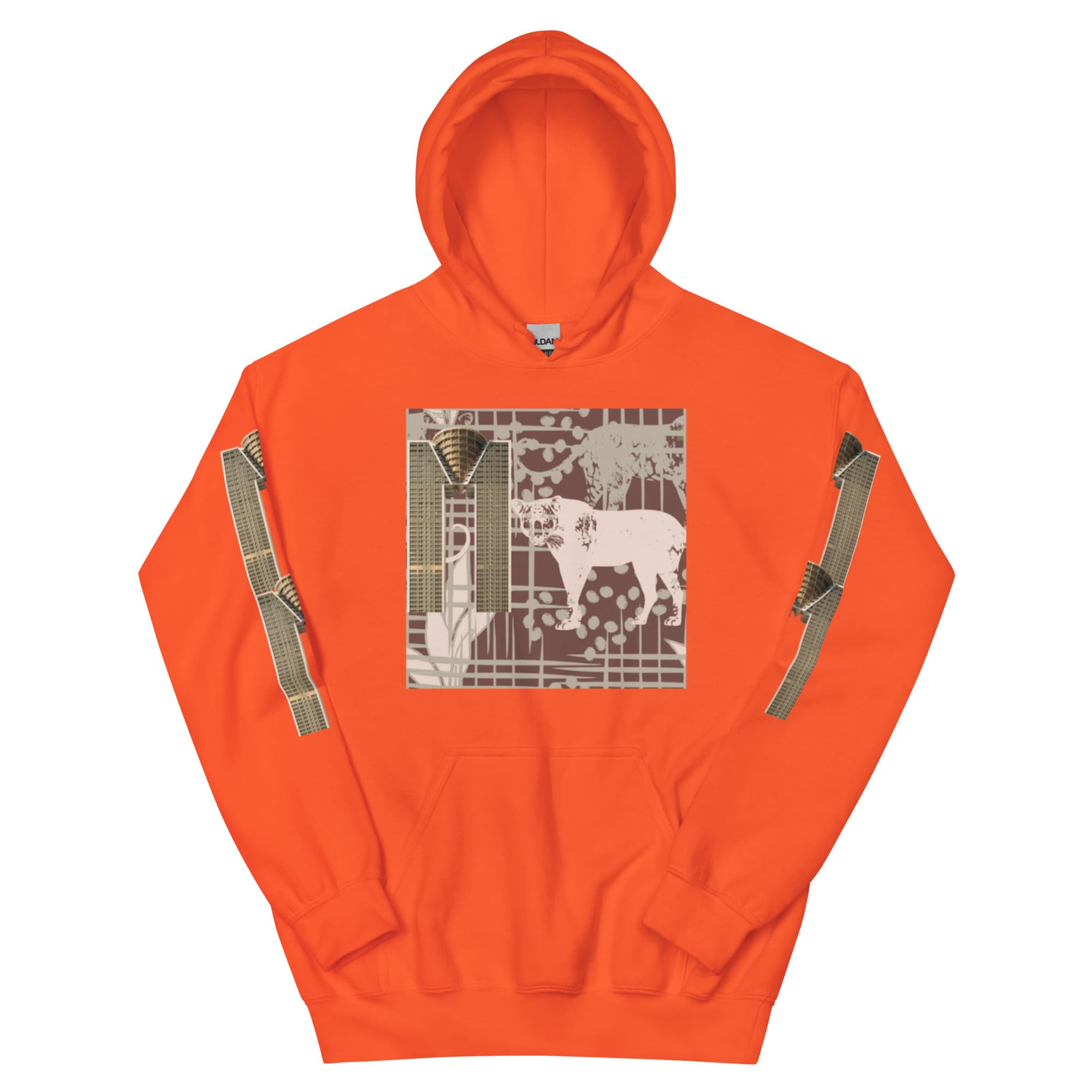 Orange hoodie with abstract bull print
