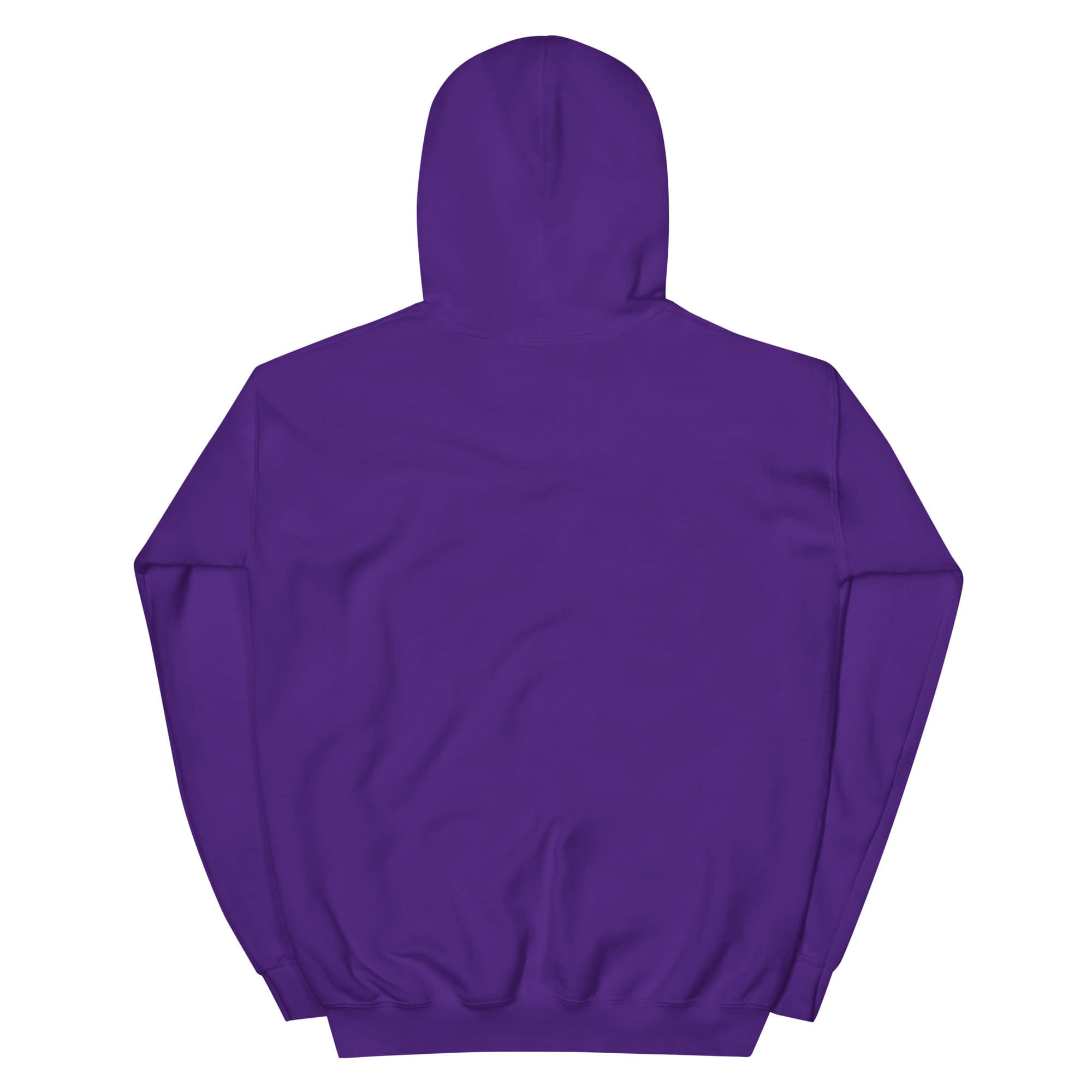 Purple hoodie back view flatlay on white