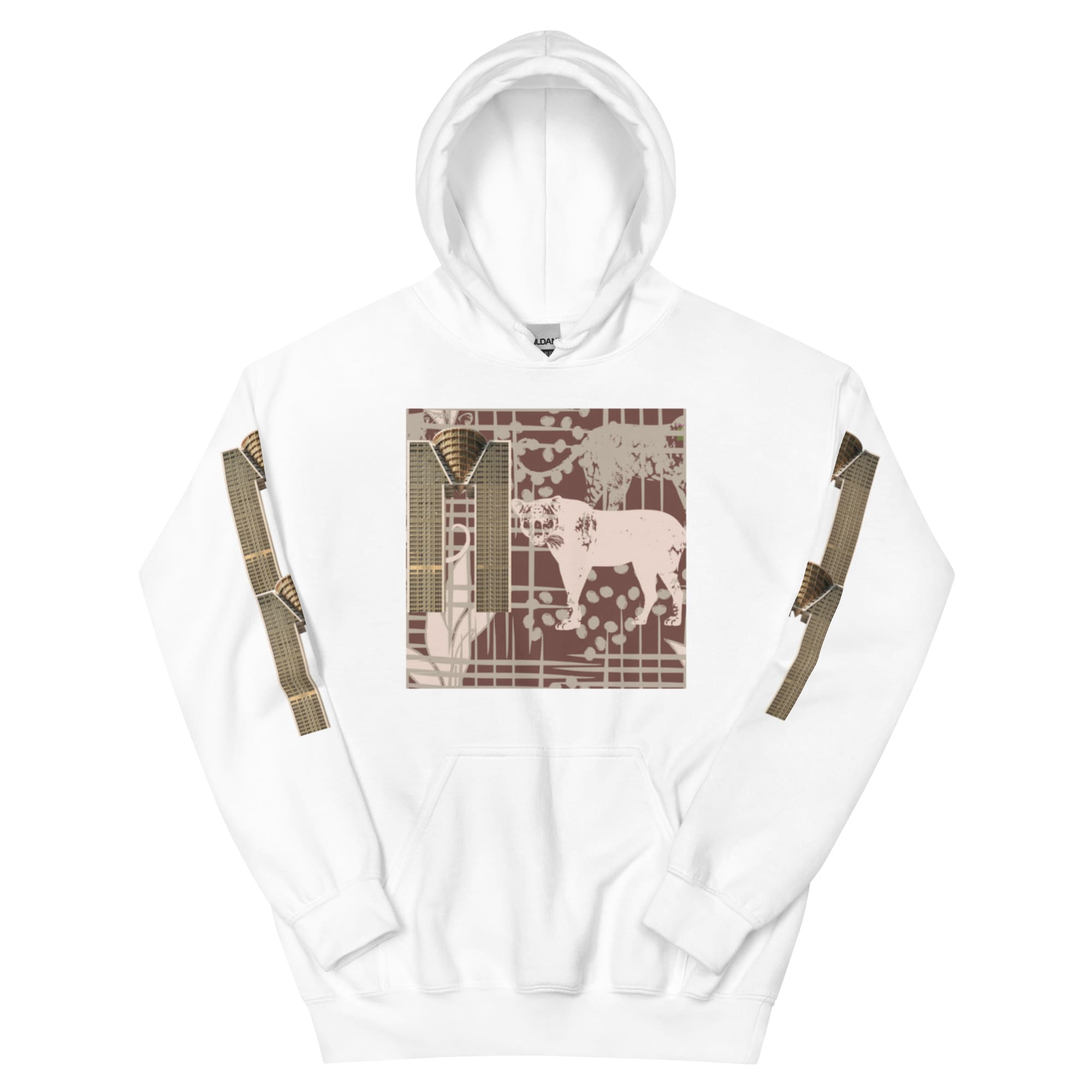 White hoodie with vintage elephant print