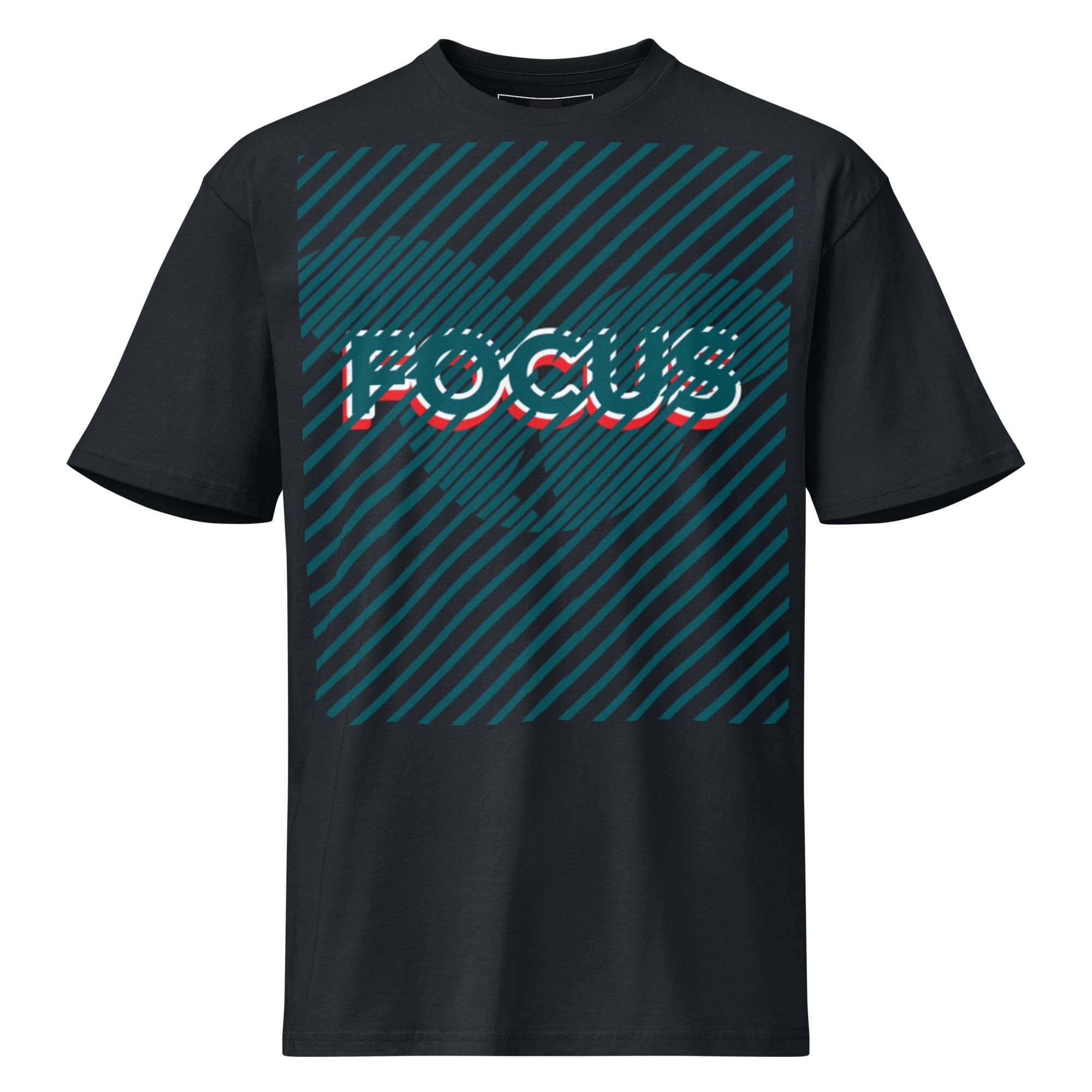 Black t-shirt with diagonal stripes "FOCUS