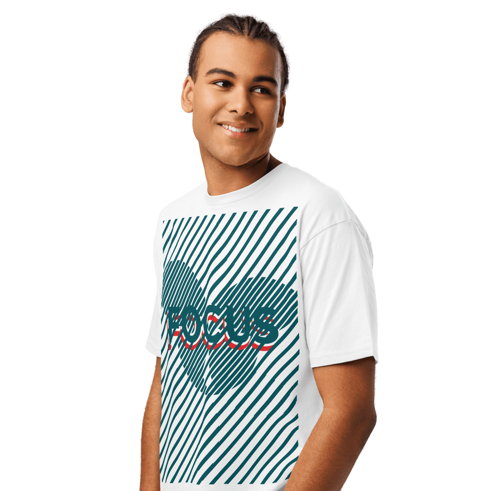 Smiling person wearing white graphic heart t-shirt