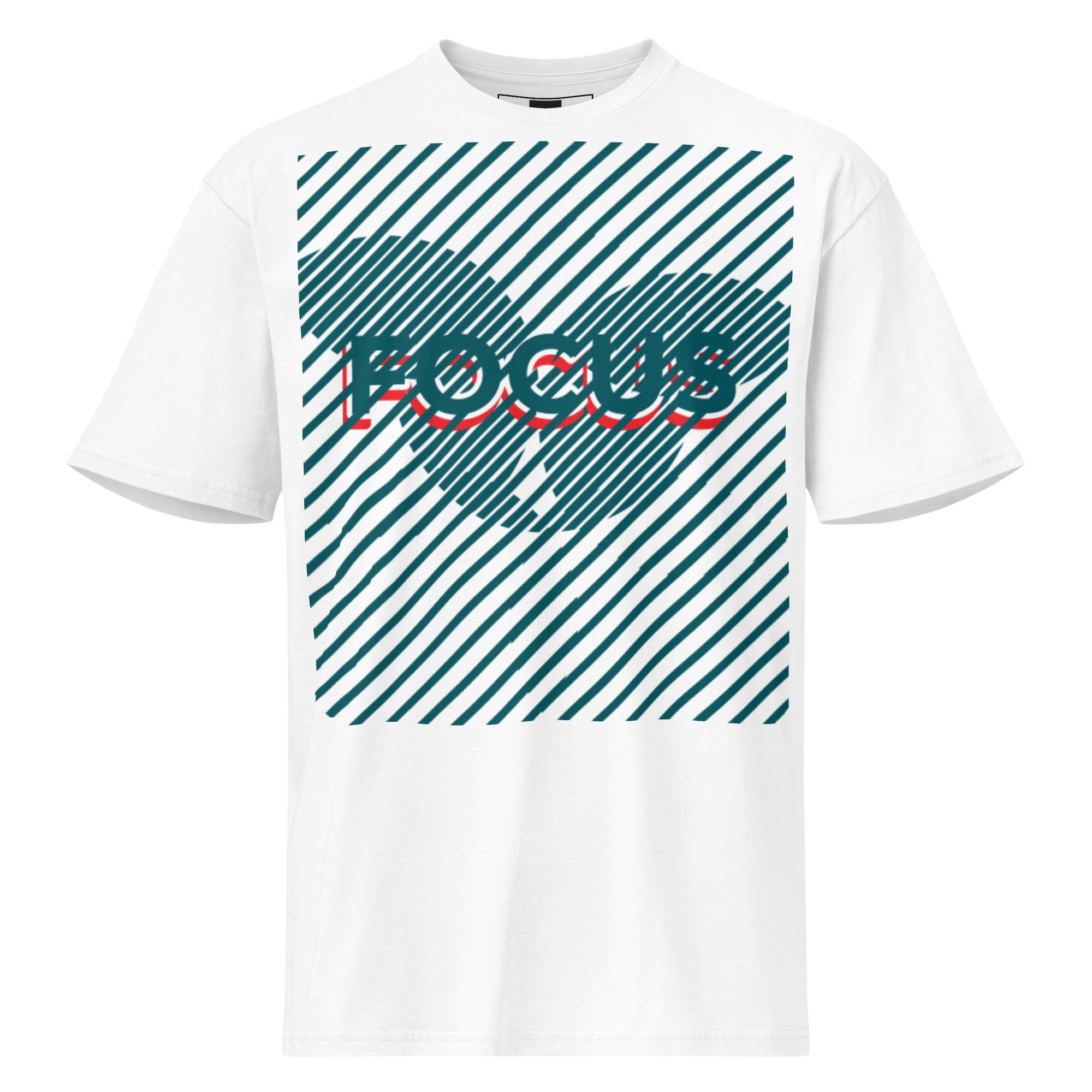 White t-shirt with diagonal stripes and FOCUS
