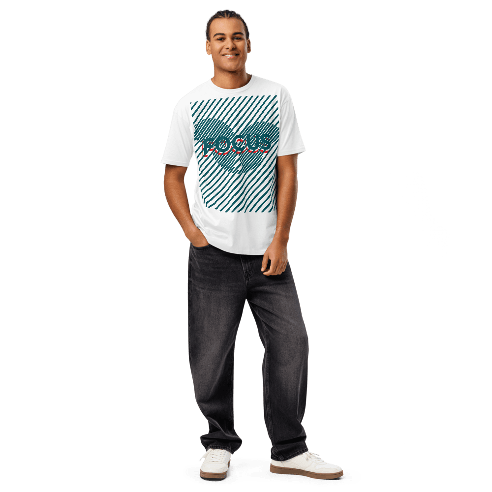 Smiling man wearing graphic tee and jeans